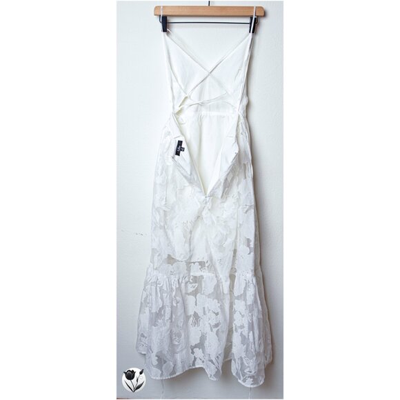 Lulus Dress Size S White Jacquard Organza Lace-Up Midi Floral Bridal - Picture 5 of 11